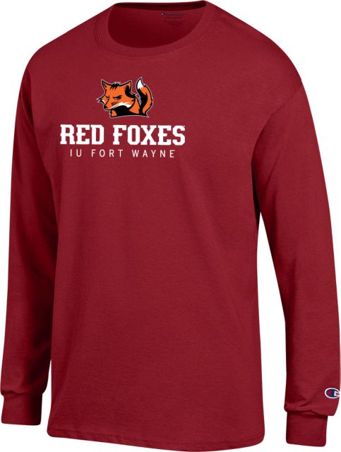 Indiana Champion Long Sleeve T Shirt IU Fort Wayne Red Foxes with Mascot Stacked - ONLINE ONLY